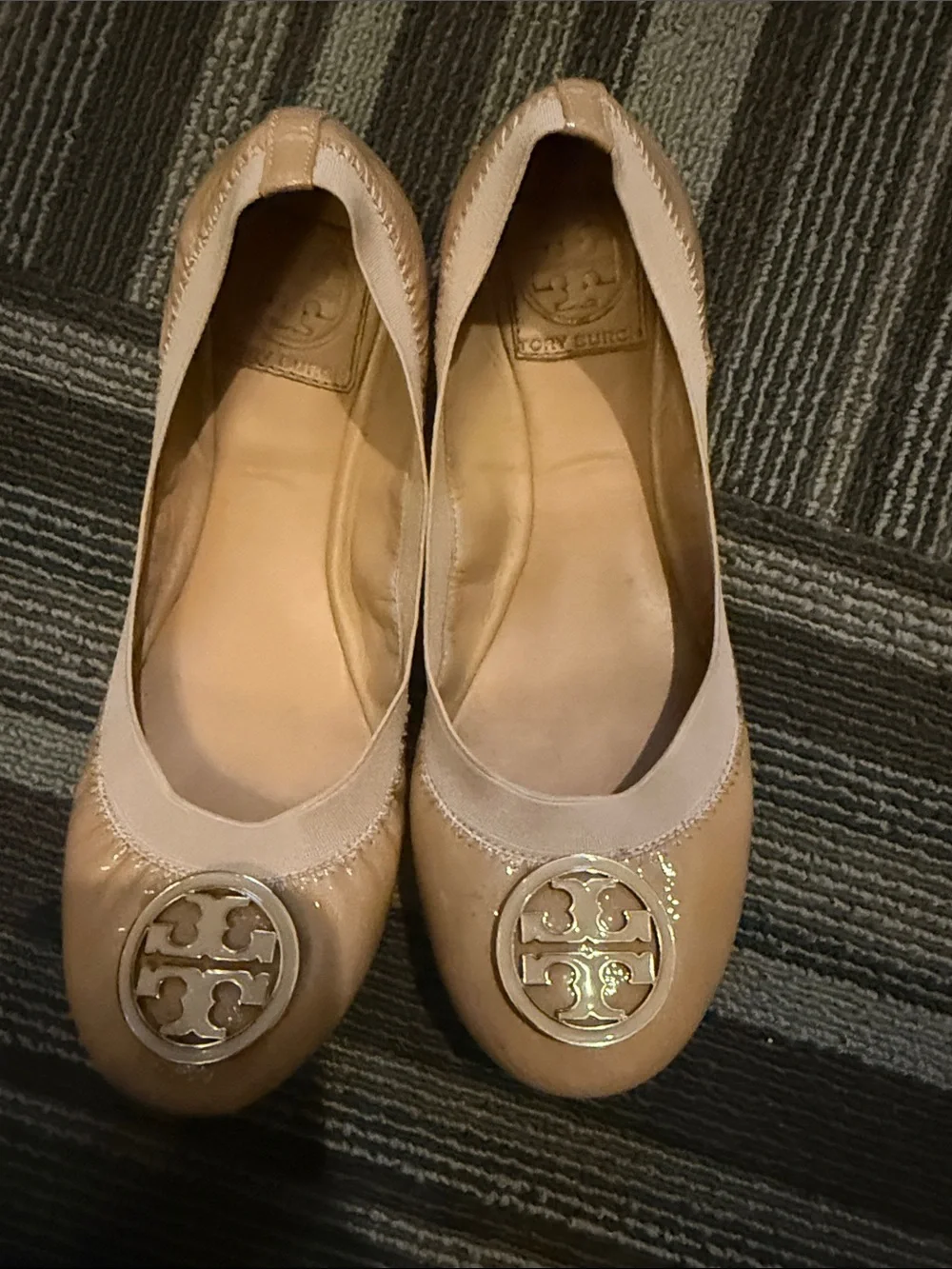 Tory Burch Blush Patent Leather Logo Ballet Flats
